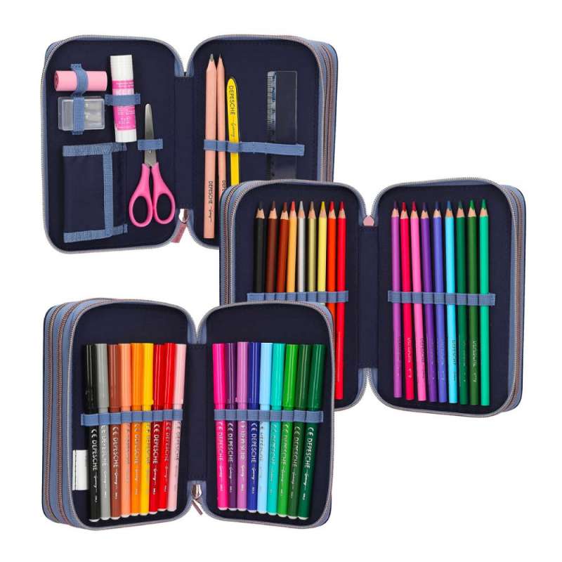 TOPModel 3 Fach Federtasche LED WOLF - sortiert