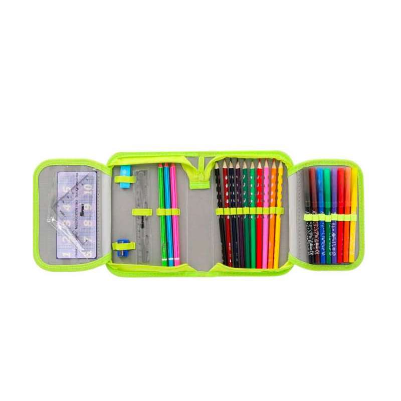 SPIRIT Federmäppchen für Jungen 1-Zip 28-teilig - TRACTOR aufgeklappt