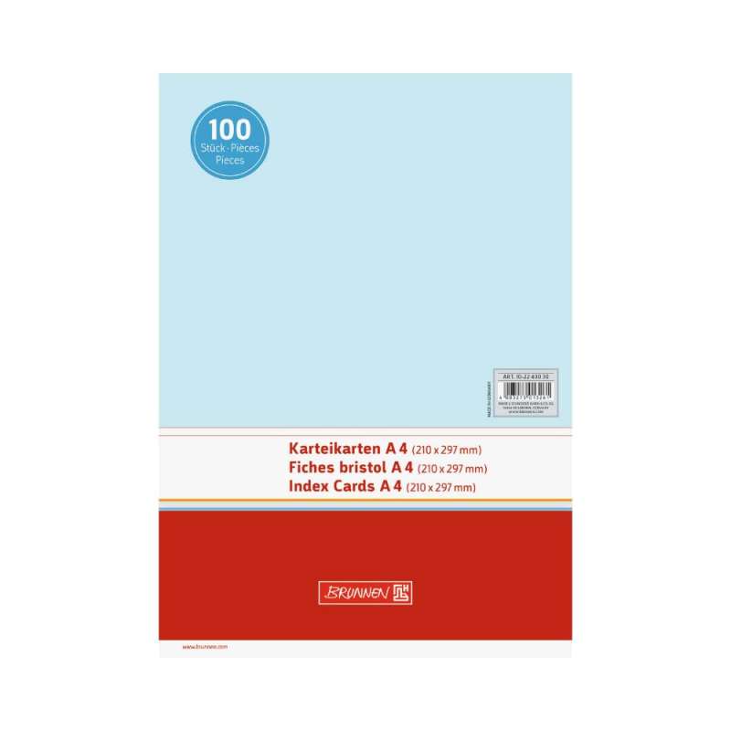 BRUNNEN Karteikarten verschiedene Größen und Farben - 100 Stück A4, unliniert, blau Front