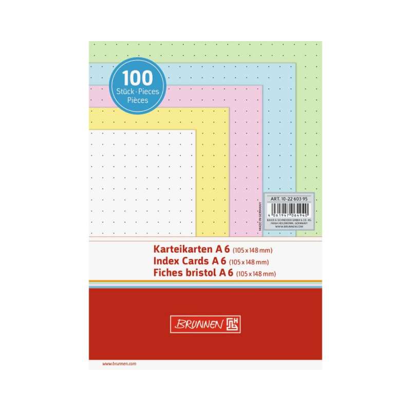 BRUNNEN Karteikarten verschiedene Größen und Farben A6, dotted, sortiert Front