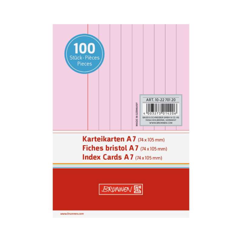BRUNNEN Karteikarten verschiedene Größen und Farben A7, liniert, rot Front