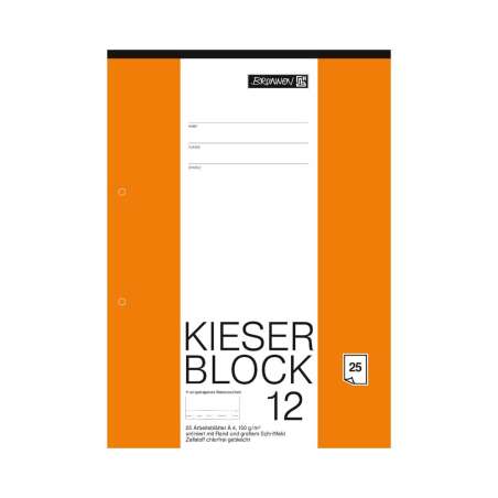BRUNNEN KIESER-Block Zeichenblock  in 25 und 50-Blatt - liniert und kariert A4 unliniert, 25 Blatt, weiß