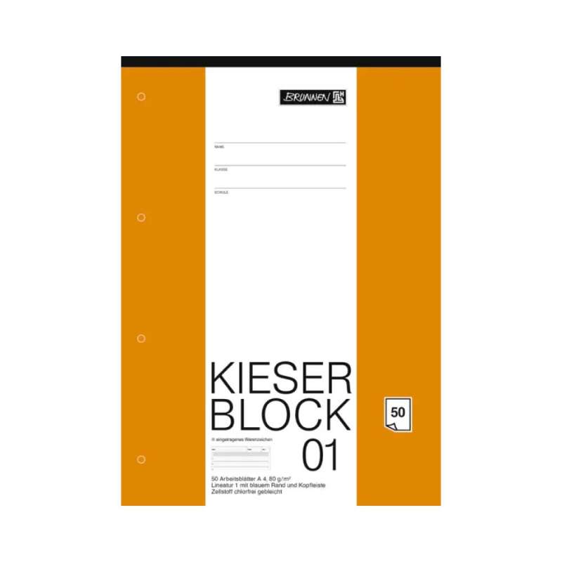 BRUNNEN KIESER-Block Zeichenblock  in 25 und 50-Blatt - liniert und kariert - A4 Lineatur 1