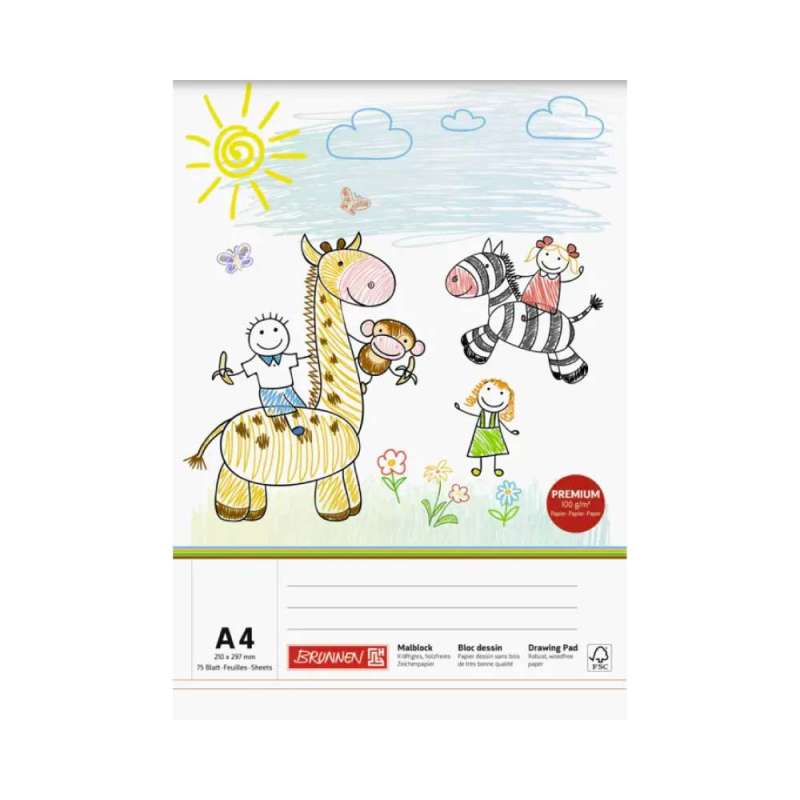 BRUNNEN Zeichenblock Malblock A4 und A3 - in 30 - 100 Blatt - Giraffe