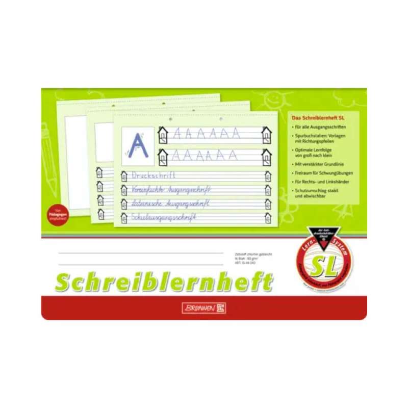 BRUNNEN Schreiblernheft in DIN-A4 - 16-Blatt - verschiedene Lineaturen - A4 quer Lineatur SL