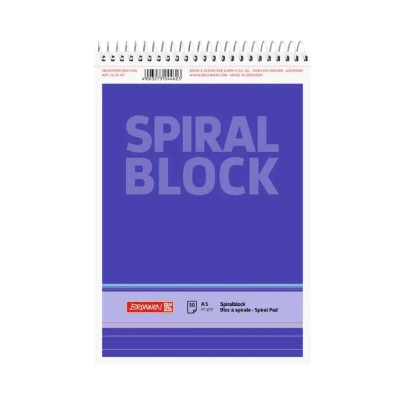 Brunnen Spiral- und Stenoblock in DIN A5, A6 und A7 - kariert und liniert - A5 liniert | 50 Blatt, blau
