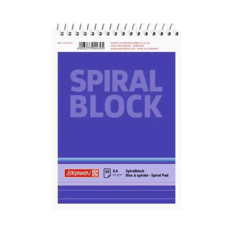 Brunnen Spiral- und Stenoblock in DIN A5, A6 und A7 - kariert und liniert - A6 liniert | 50 Blatt, blau