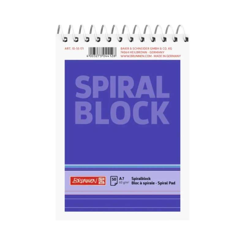 Brunnen Spiral- und Stenoblock in DIN A5, A6 und A7 - kariert und liniert - A7 liniert | 50 Blatt, blau