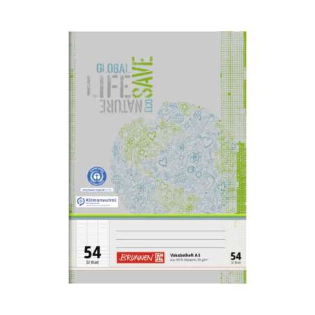 BRUNNEN Vokabelheft Recycling in DIN A4 und A5 - verschiedene Lineaturen - A5 Lineatur 54 | 32 Blatt, grün/grau