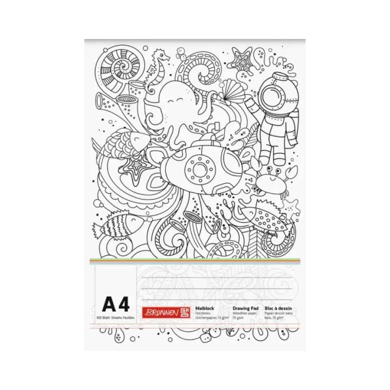 BRUNNEN Zeichenblock - DIN-A3 und A2 in 10 oder 20 Blatt - A4 | 100 Blatt, weiß/schwarz