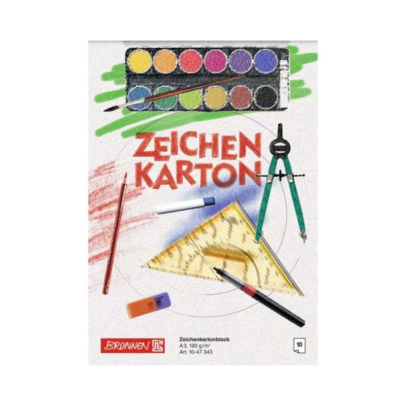 BRUNNEN Zeichenkartonblock - DIN A4 und A4 - 10 Blatt -  190 g/m² - A3 | 10 Blatt
