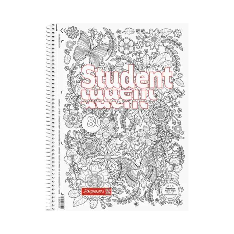 BRUNNEN Collegeblock Premium Student - 80 Blatt - verschiedene Lineaturen - Schmetterling - Lineatur 27