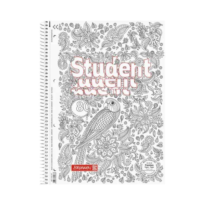 BRUNNEN Collegeblock Premium Student - 80 Blatt - verschiedene Lineaturen - Papagei - Lineatur 27