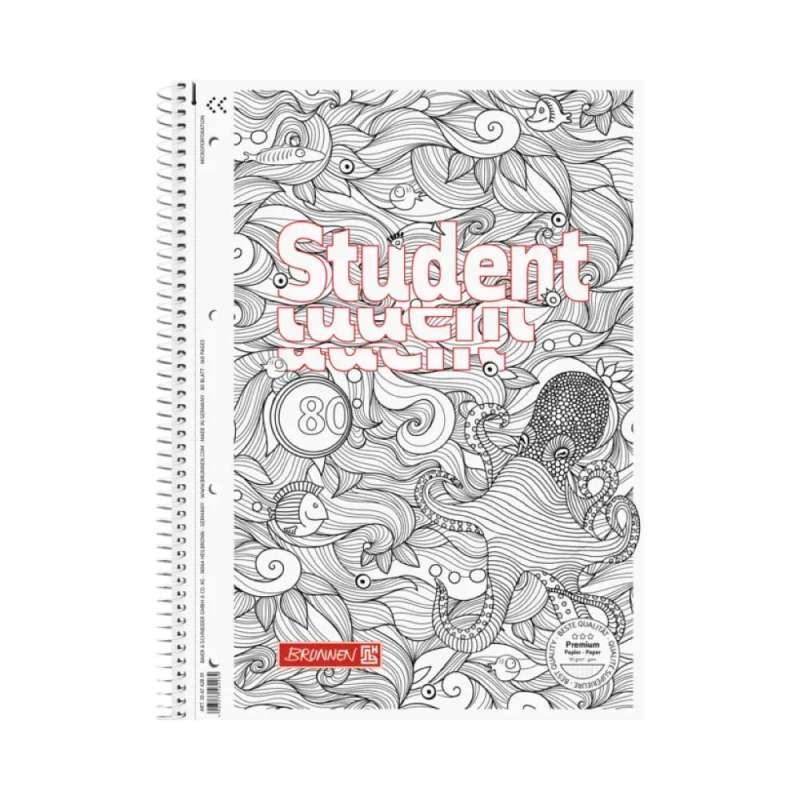 BRUNNEN Collegeblock Premium Student - 80 Blatt - verschiedene Lineaturen - Krake - Lineatur 28