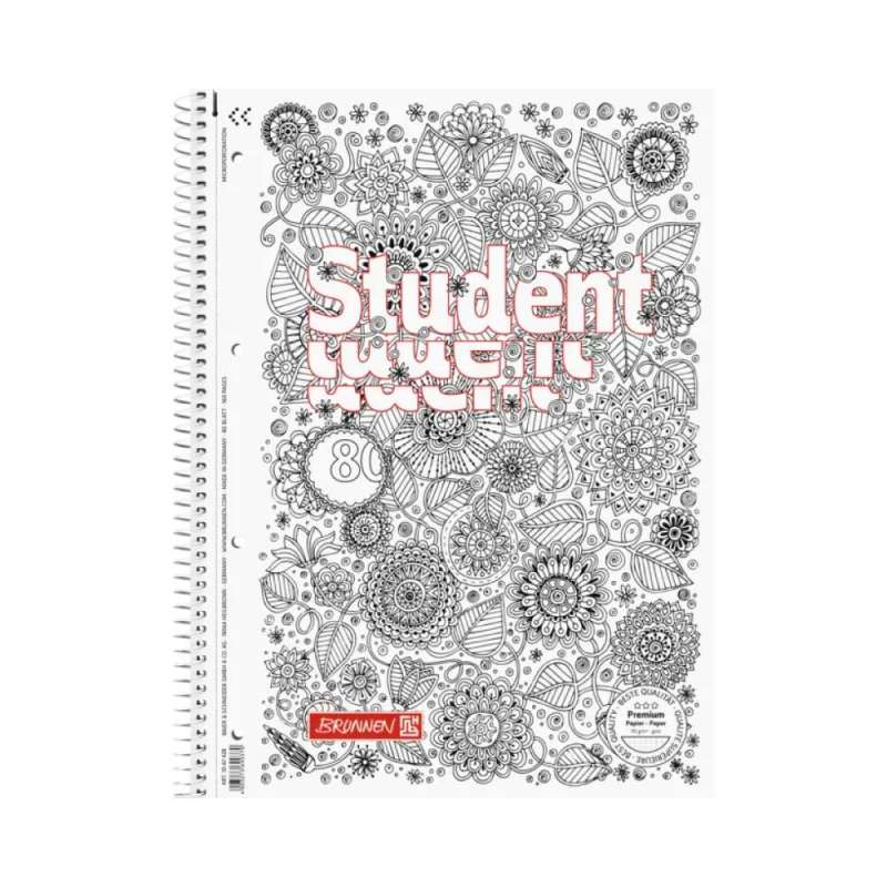 BRUNNEN Collegeblock Premium Student - 80 Blatt - verschiedene Lineaturen - Floral - Lineatur 28