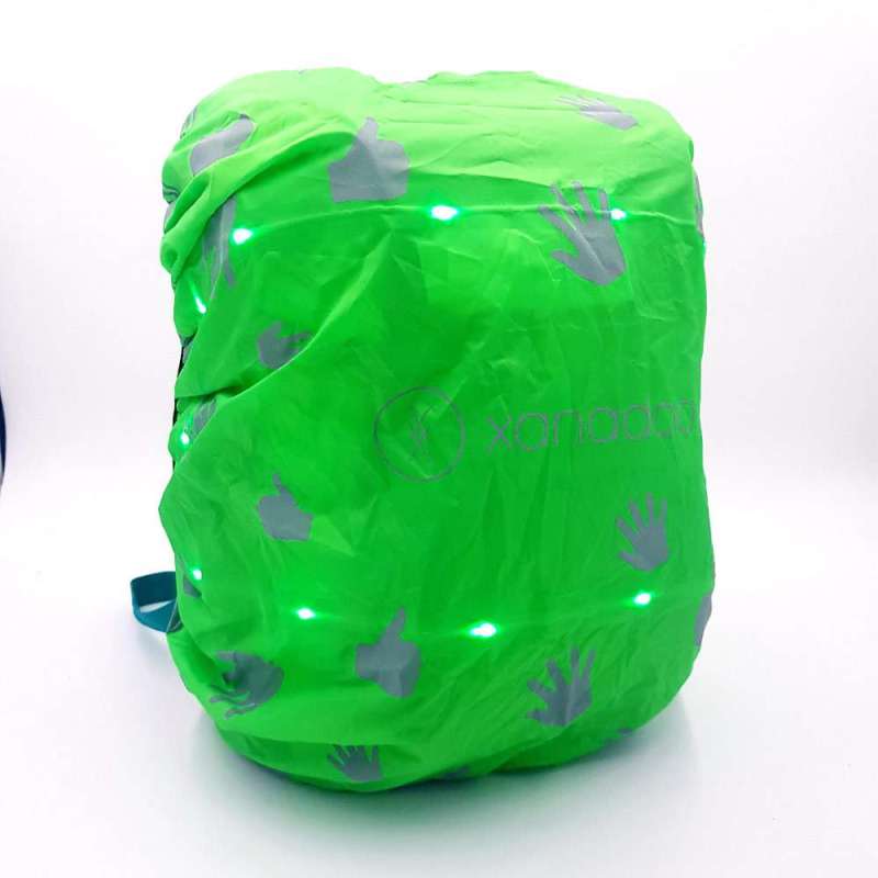 XANADOO LED Regenshutz Regencape für Schulranzen & Rucksäcke neongrün seitlich leuchtend