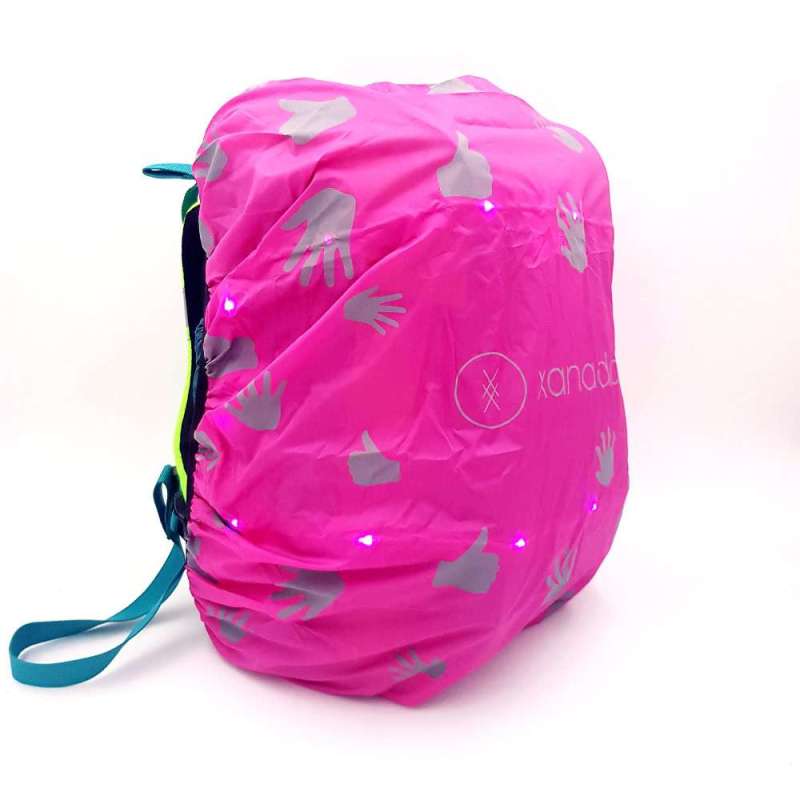 XANADOO LED Regenshutz Regencape für Schulranzen & Rucksäcke neonpink seitlich leuchtend