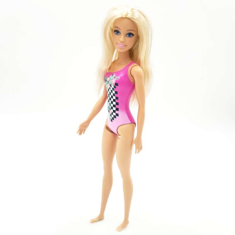 Barbie Puppe Strand - Rosa Badeanzug von seitlich rechts