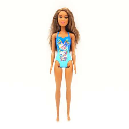 Barbie Puppe Strand - Blauer Badeanzug von vorn