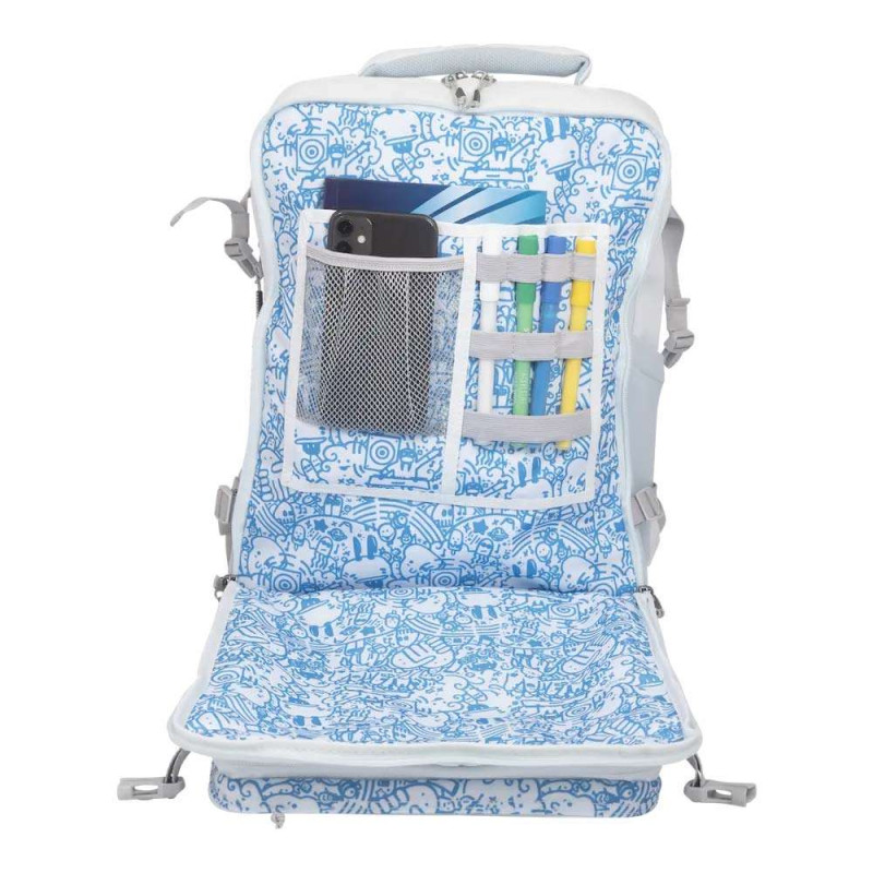 KATTBJÖRN Schulrucksack Classic Eat My Style Vordertasche Innenansicht blaues Design gefüllt