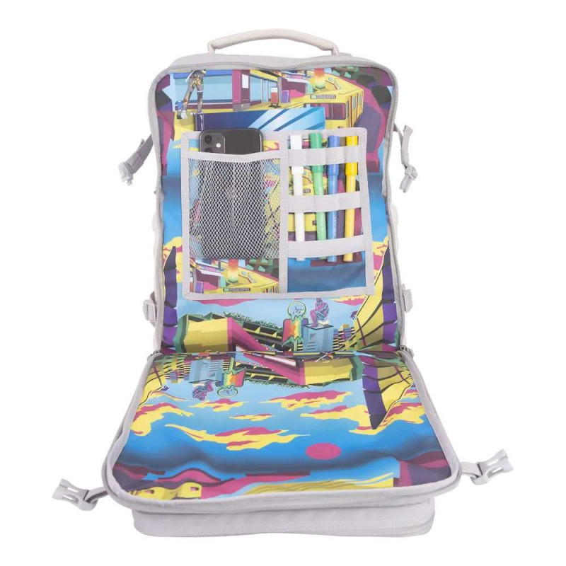 KATTBJÖRN Schulrucksack Classic Urban Jungle Vordertasche offen gefüllt