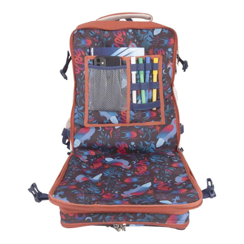 KATTBJÖRN Schulrucksack Classic Mystic Nature Vordertasche offen gefüllt