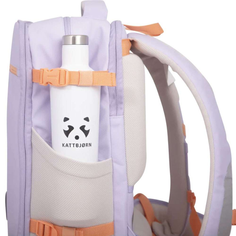 KATTBJÖRN Schulrucksack Light Purple Power seitlich Trinkflasche