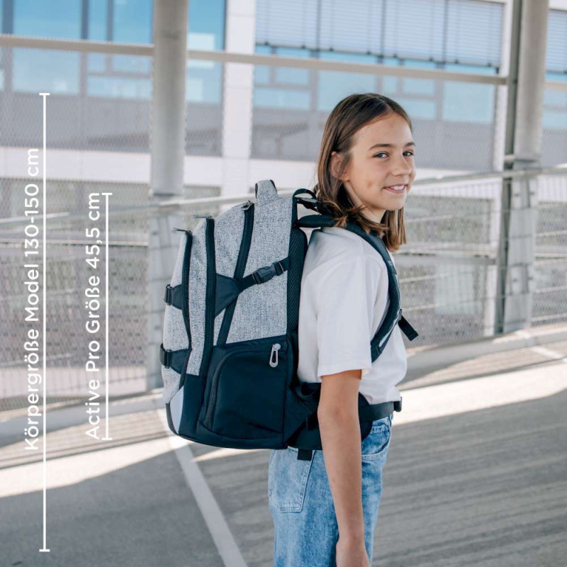 NEOXX Schulrucksack Active Pro Wool the World mit Kind seitlich