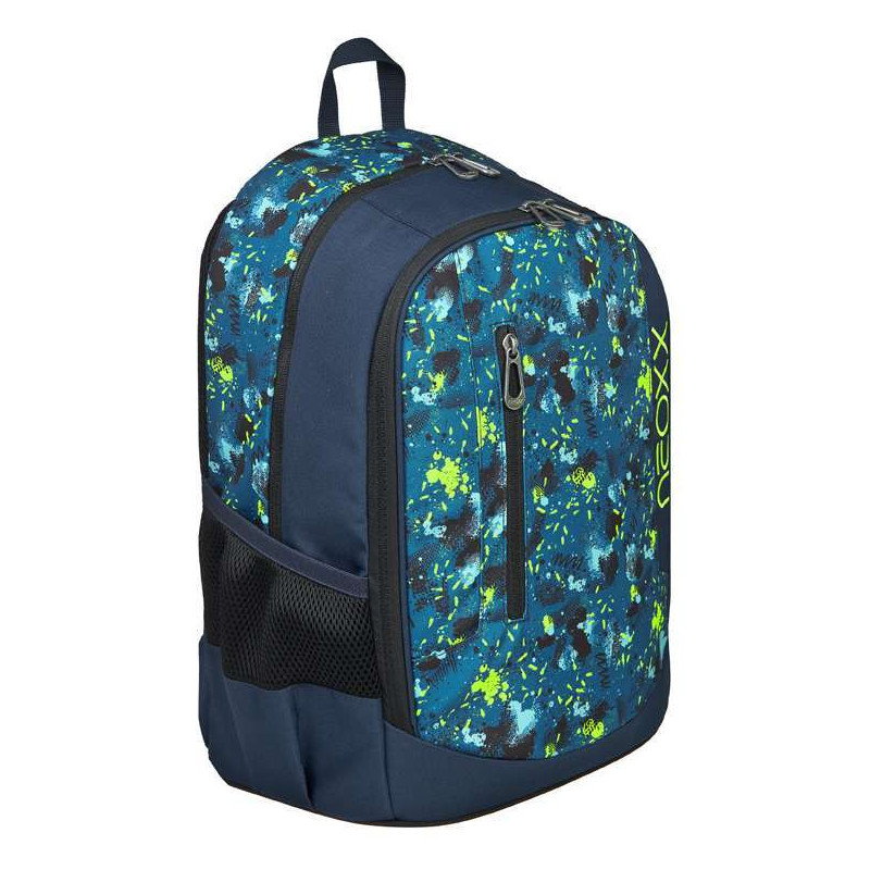 NEOXX Schulrucksack Flow Petrol extreme Vorderseite seitlich