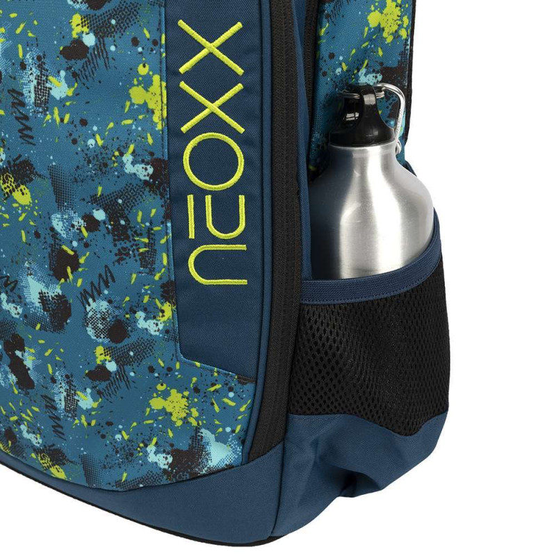 NEOXX Schulrucksack Flow Petrol extreme Trinkflasche