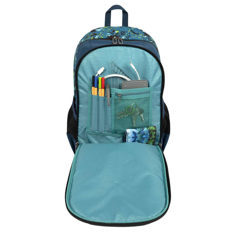 NEOXX Schulrucksack Flow Petrol extreme Vordertasche