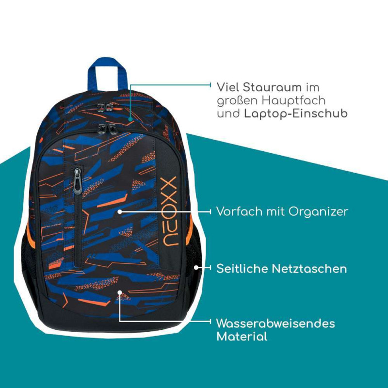 NEOXX Schulrucksack Flow Streetlight Runner Vorderseite highlights