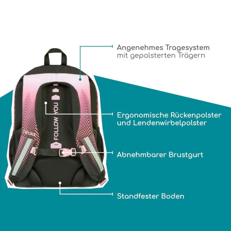 NEOXX Schulrucksack Flow Sweet like sunset Rückenpolsterung Erklärung