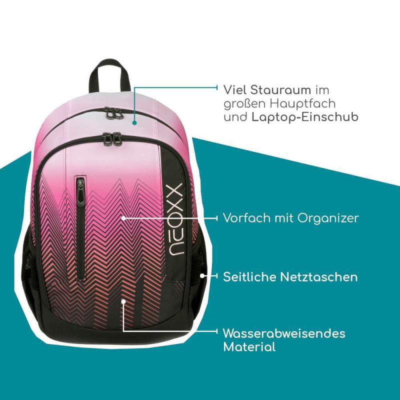 NEOXX Schulrucksack Flow Sweet like sunset Erklärung highlights