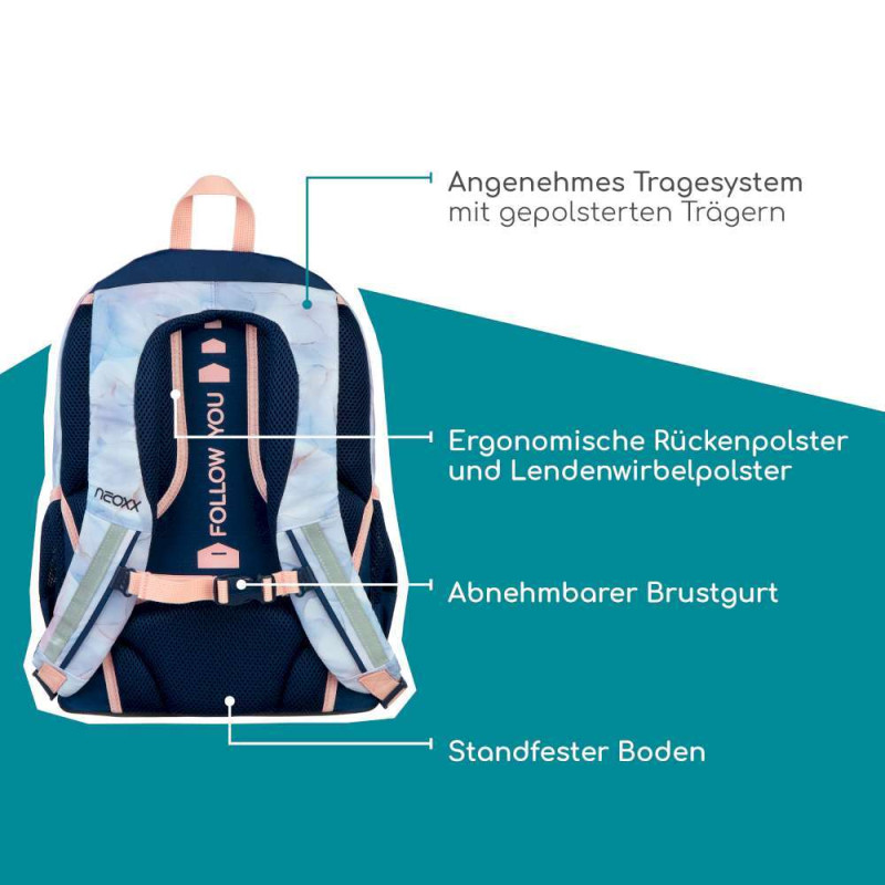 NEOXX Schulrucksack Flow Dreaming of pastel Rückenpolsterung Erklärung