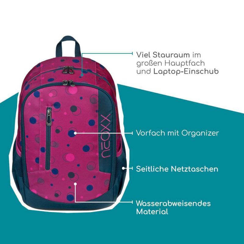 NEOXX Schulrucksack Flow Bubble me around Erklärung highlights
