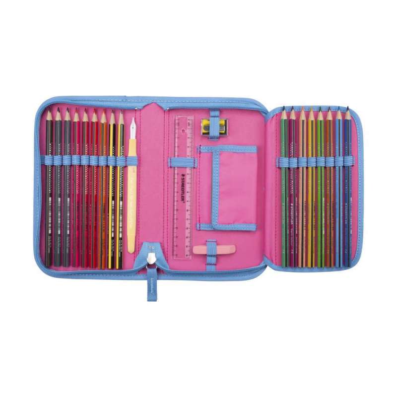DERDIEDAS Schulrucksack ErgoFlex EASY Set - 6 tlg. Happy Pixel Schüleretui offen