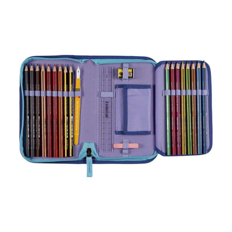 DERDIEDAS Schulrucksack ErgoFlex EASY Set - 6 tlg. Luna Schüleretui offen