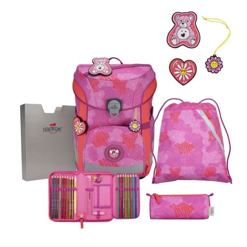 DERDIEDAS Schulrucksack ErgoFlex EASY Set - 6 tlg. Roses
