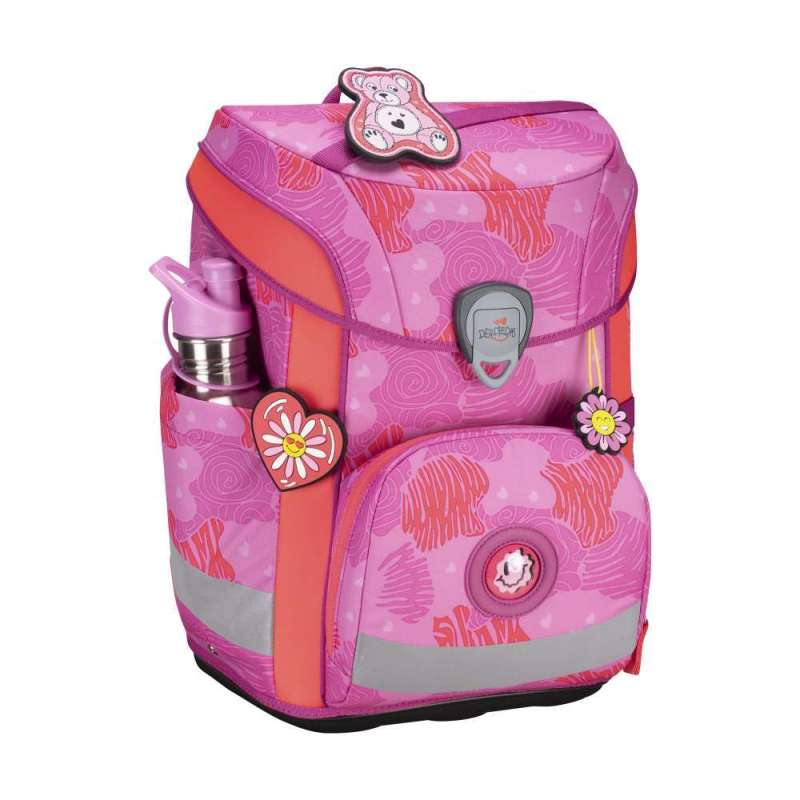 DERDIEDAS Schulrucksack ErgoFlex EASY Set - 6 tlg. Roses seitlich