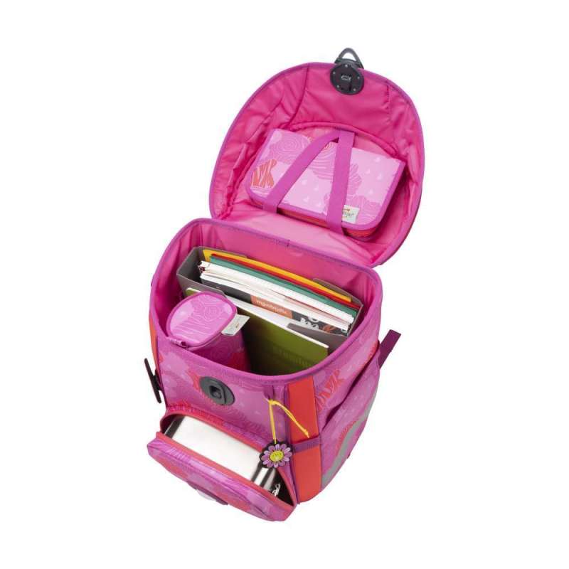 DERDIEDAS Schulrucksack ErgoFlex EASY Set - 6 tlg. Roses seitlich offen