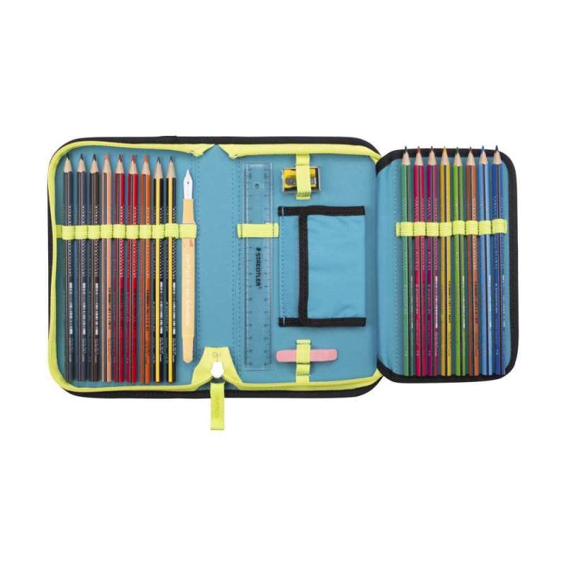 DERDIEDAS Schulrucksack ErgoFlex EASY Set - 6 tlg. LED Crazy Schüleretui offen