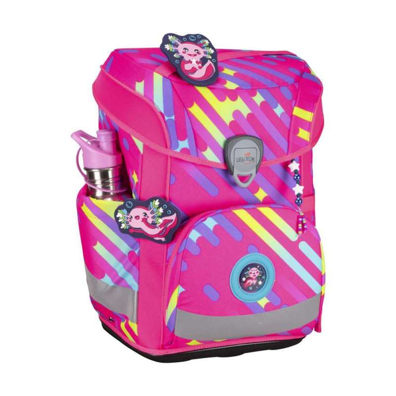 DERDIEDAS Schulrucksack ErgoFlex EASY Set - 6 tlg Neon Punkie seitlich