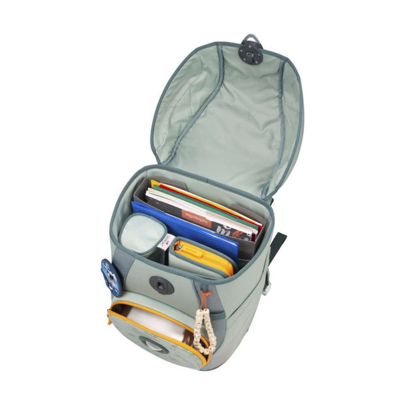 DERDIEDAS Schulrucksack ErgoFlex Tiny Set - 6 tlg ECO Grey Planet seitlich offen