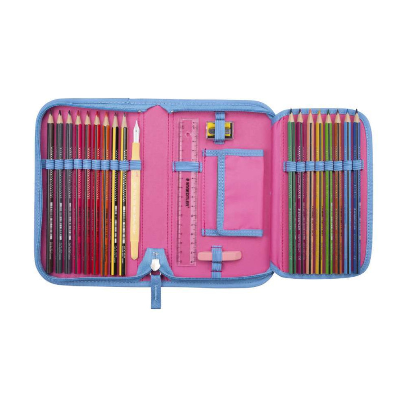 DERDIEDAS Schulrucksack ErgoFlex TINY Set - 6 tlg Happy Pixel Schüleretui offen