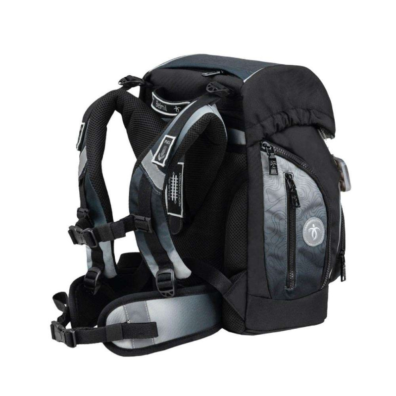BELMIL Schulranzen COMFY PLUS Set 5 tlg - Black Grey seitliche Rückansicht