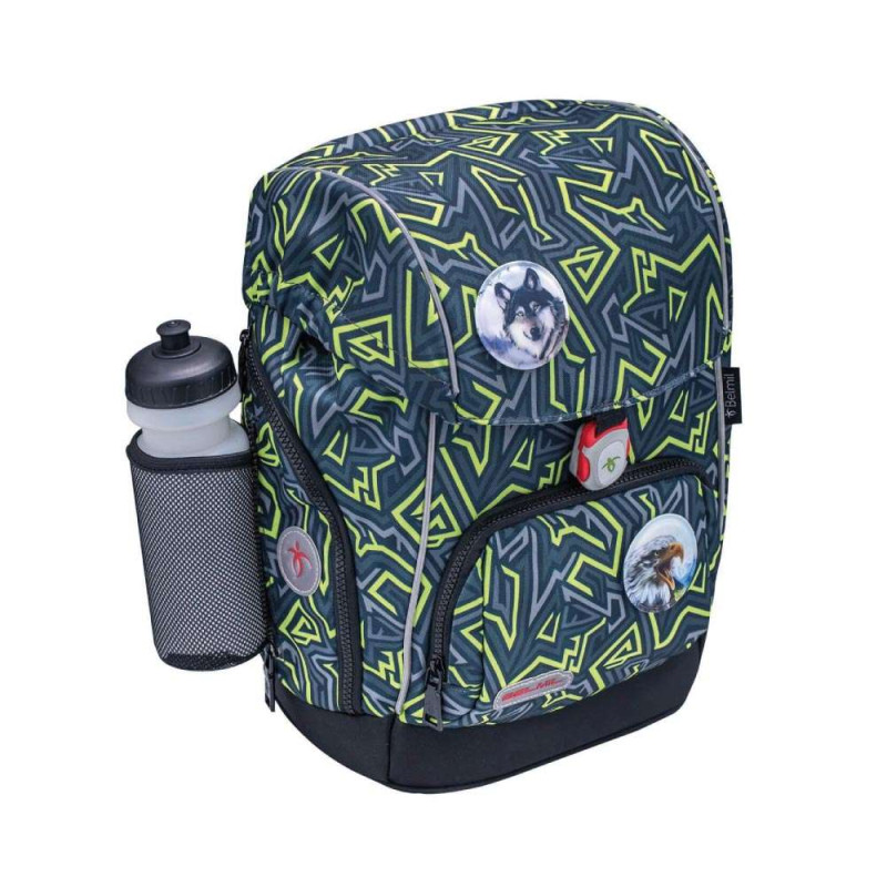 BELMIL Schulranzen COMFY PLUS Set 5 tlg - Iguana mit Trinkflasche