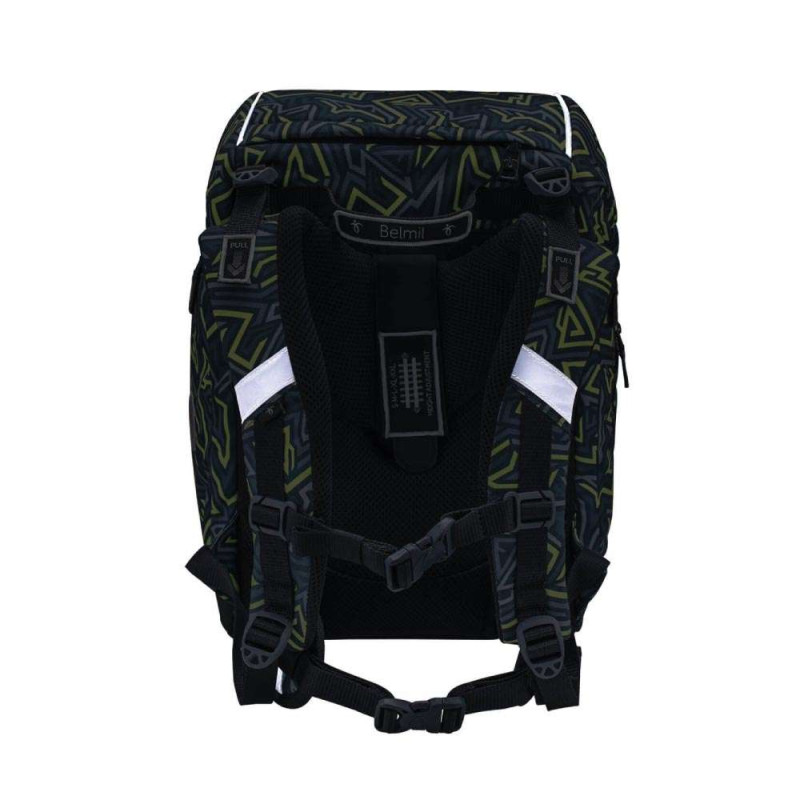 BELMIL Schulranzen COMFY PLUS Set 5 tlg - Iguana reflektierende Rückansicht