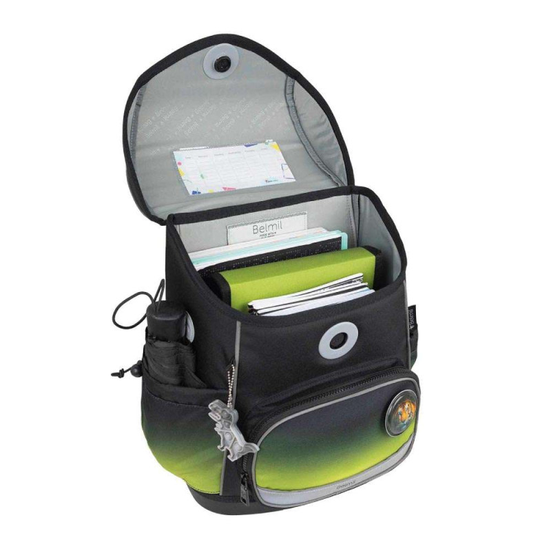 BELMIL Schulranzen COMPACT PLUS Set 5 tlg -Black Green offen
