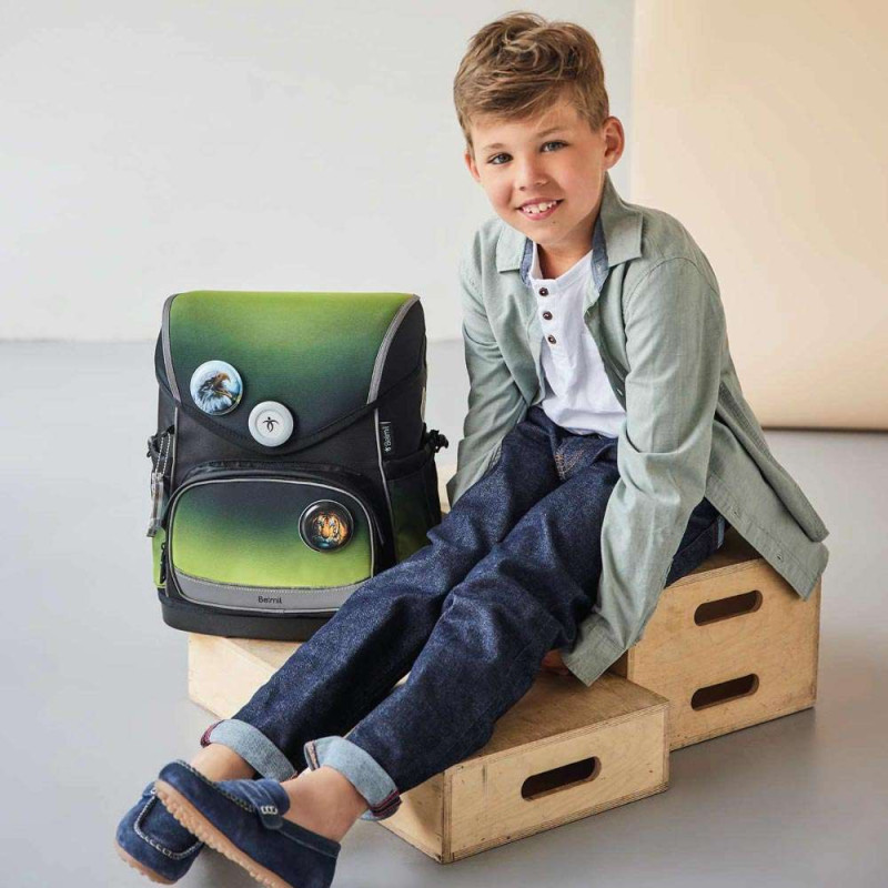 BELMIL Schulranzen COMPACT PLUS Set 5 tlg -Black Green Kind mit Schulranzen